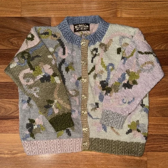 Tara Handknits Floral Cardigan Sweater | Hand Knit | Multicolor - Picture 2 of 14
